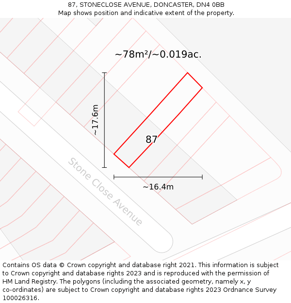 87, STONECLOSE AVENUE, DONCASTER, DN4 0BB: Plot and title map