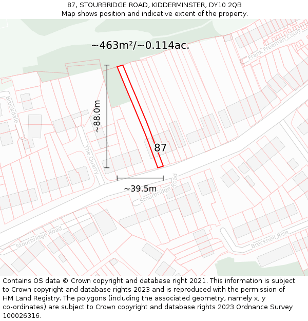 87, STOURBRIDGE ROAD, KIDDERMINSTER, DY10 2QB: Plot and title map