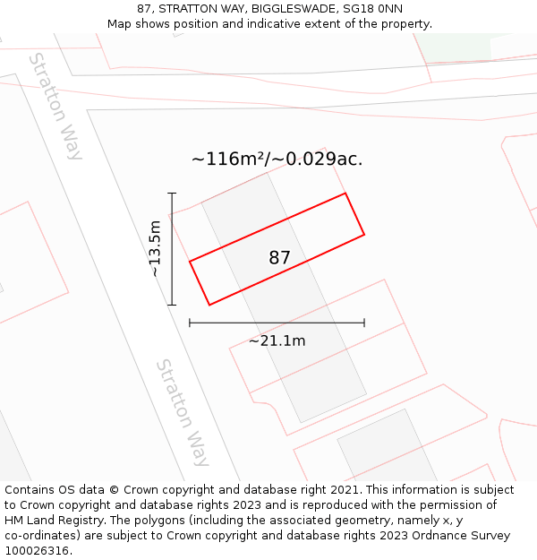 87, STRATTON WAY, BIGGLESWADE, SG18 0NN: Plot and title map