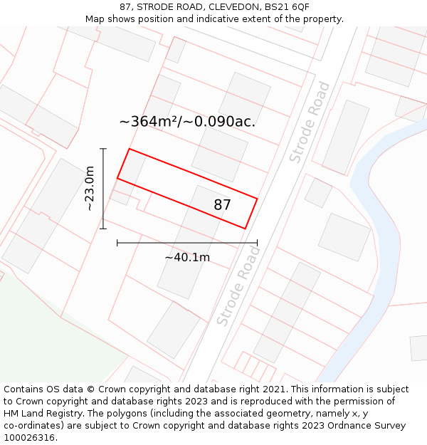 87, STRODE ROAD, CLEVEDON, BS21 6QF: Plot and title map
