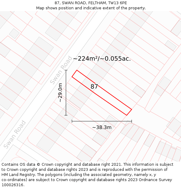 87, SWAN ROAD, FELTHAM, TW13 6PE: Plot and title map