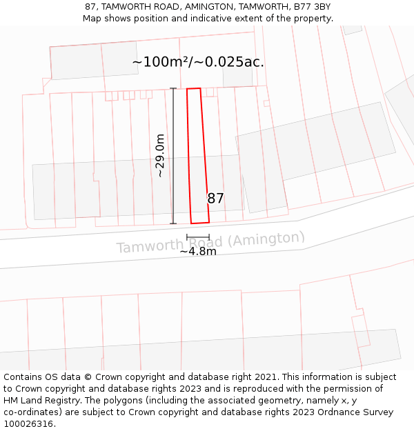 87, TAMWORTH ROAD, AMINGTON, TAMWORTH, B77 3BY: Plot and title map