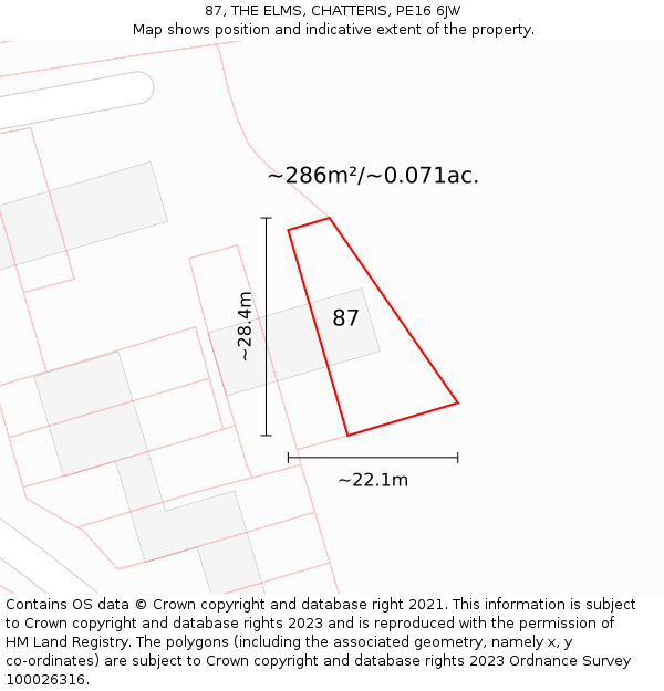87, THE ELMS, CHATTERIS, PE16 6JW: Plot and title map