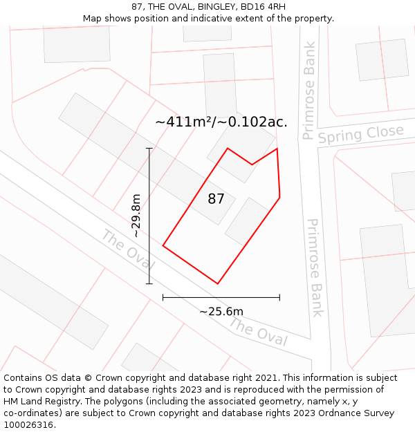 87, THE OVAL, BINGLEY, BD16 4RH: Plot and title map