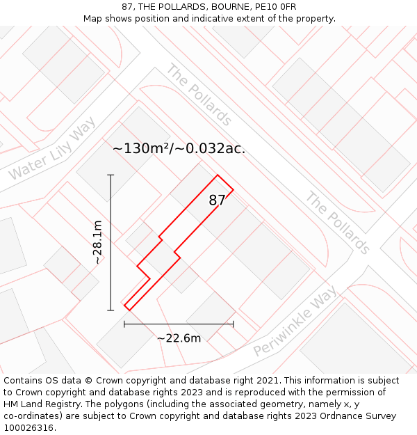 87, THE POLLARDS, BOURNE, PE10 0FR: Plot and title map