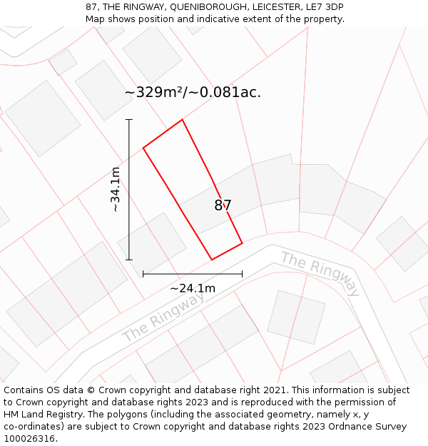 87, THE RINGWAY, QUENIBOROUGH, LEICESTER, LE7 3DP: Plot and title map