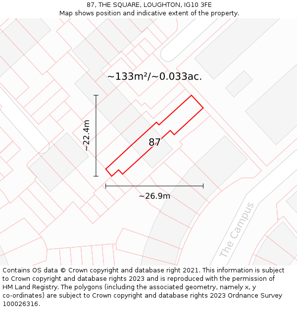 87, THE SQUARE, LOUGHTON, IG10 3FE: Plot and title map