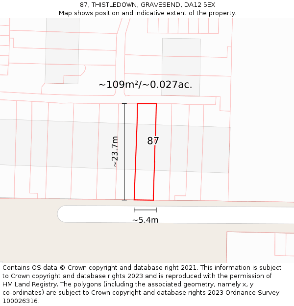87, THISTLEDOWN, GRAVESEND, DA12 5EX: Plot and title map