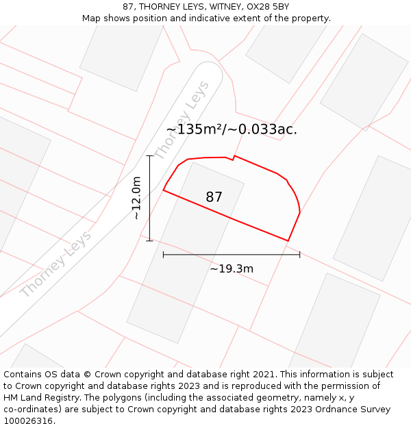 87, THORNEY LEYS, WITNEY, OX28 5BY: Plot and title map