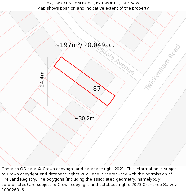 87, TWICKENHAM ROAD, ISLEWORTH, TW7 6AW: Plot and title map