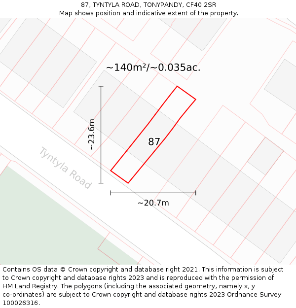 87, TYNTYLA ROAD, TONYPANDY, CF40 2SR: Plot and title map