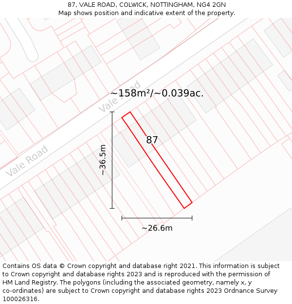 87, VALE ROAD, COLWICK, NOTTINGHAM, NG4 2GN: Plot and title map