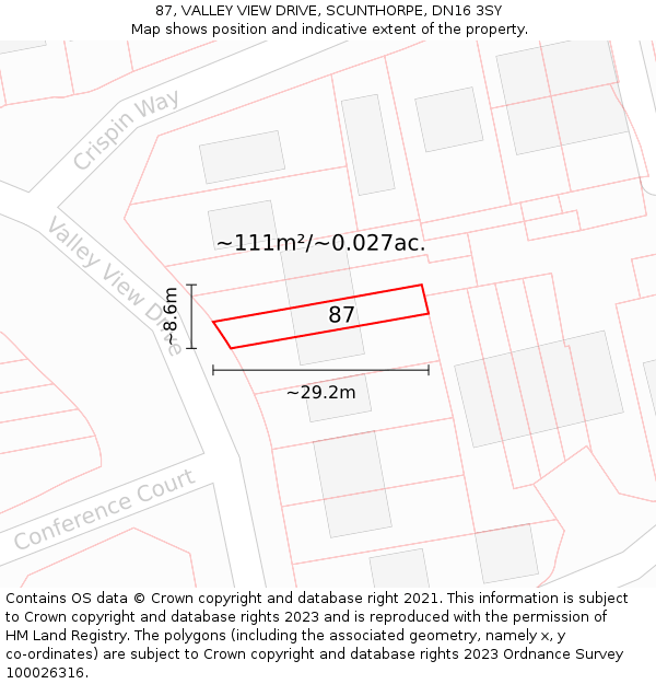 87, VALLEY VIEW DRIVE, SCUNTHORPE, DN16 3SY: Plot and title map
