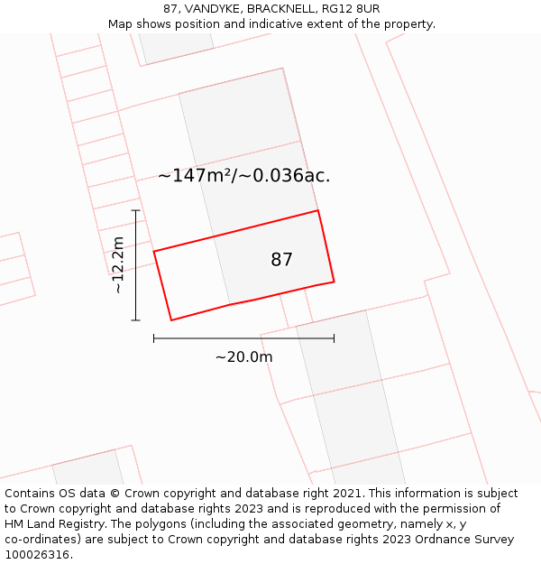 87, VANDYKE, BRACKNELL, RG12 8UR: Plot and title map