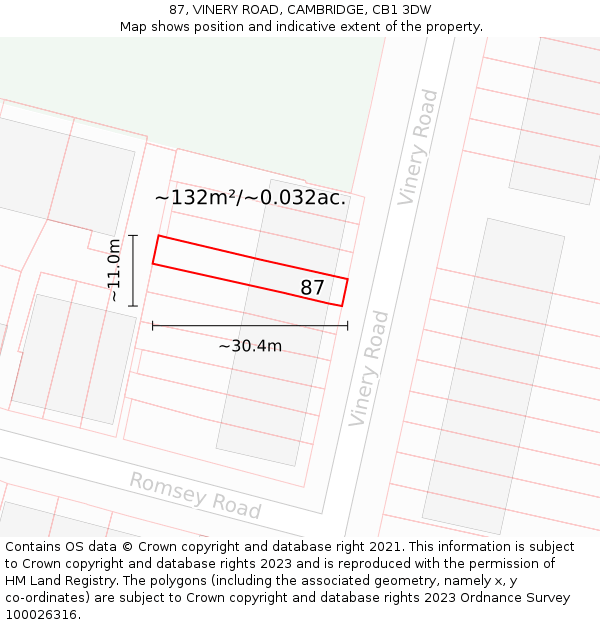 87, VINERY ROAD, CAMBRIDGE, CB1 3DW: Plot and title map