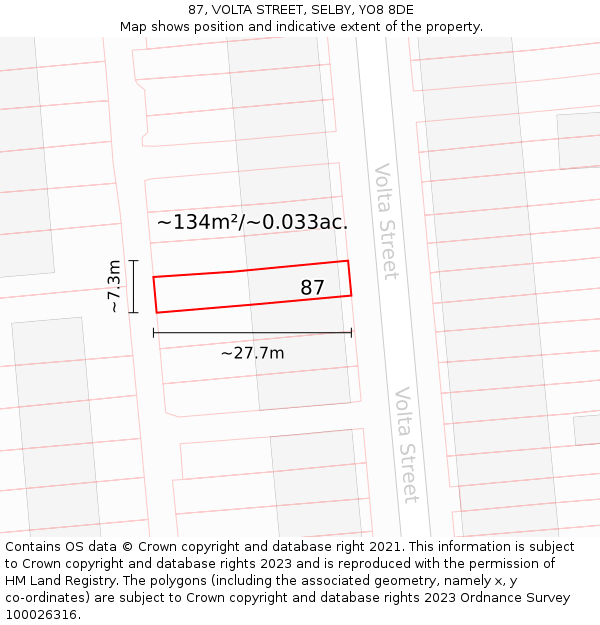 87, VOLTA STREET, SELBY, YO8 8DE: Plot and title map