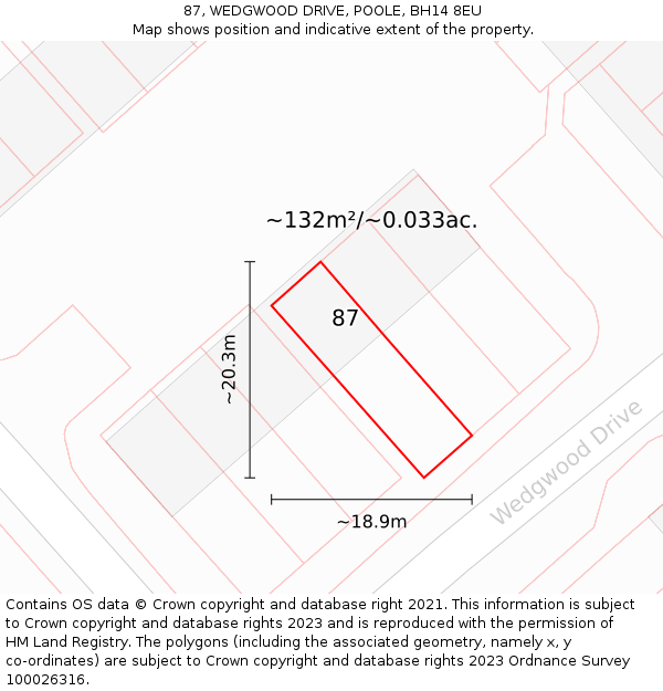 87, WEDGWOOD DRIVE, POOLE, BH14 8EU: Plot and title map