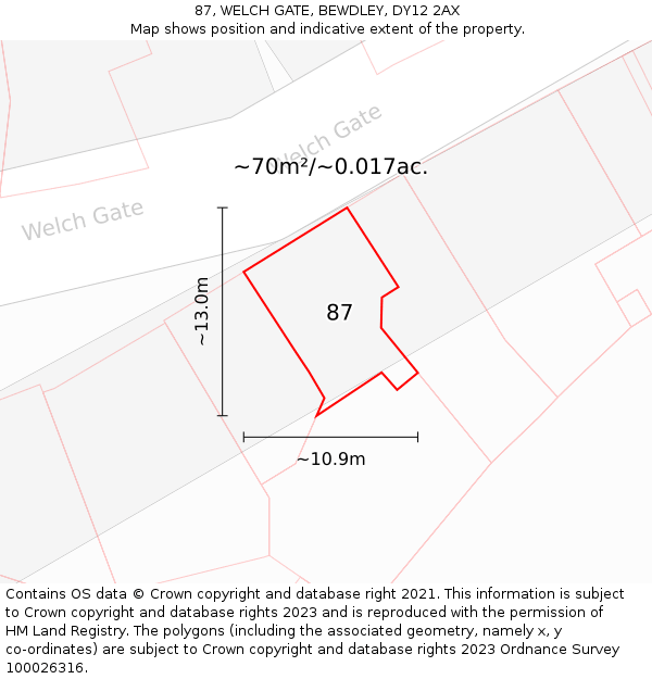 87, WELCH GATE, BEWDLEY, DY12 2AX: Plot and title map