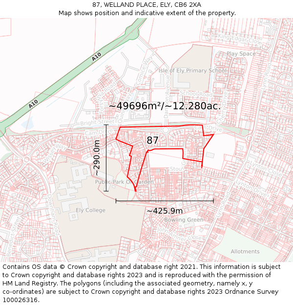 87, WELLAND PLACE, ELY, CB6 2XA: Plot and title map