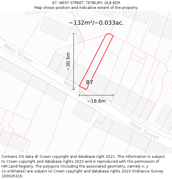 87, WEST STREET, TETBURY, GL8 8DR: Plot and title map