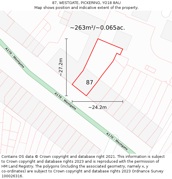 87, WESTGATE, PICKERING, YO18 8AU: Plot and title map