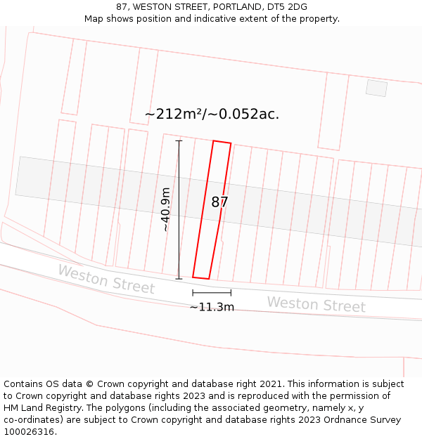 87, WESTON STREET, PORTLAND, DT5 2DG: Plot and title map