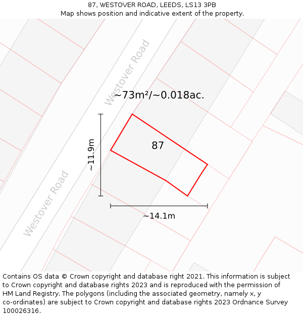 87, WESTOVER ROAD, LEEDS, LS13 3PB: Plot and title map