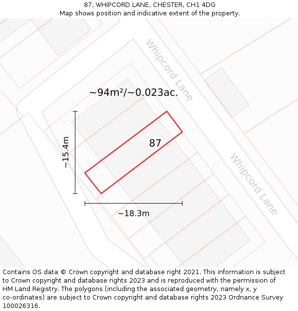 87, WHIPCORD LANE, CHESTER, CH1 4DG: Plot and title map