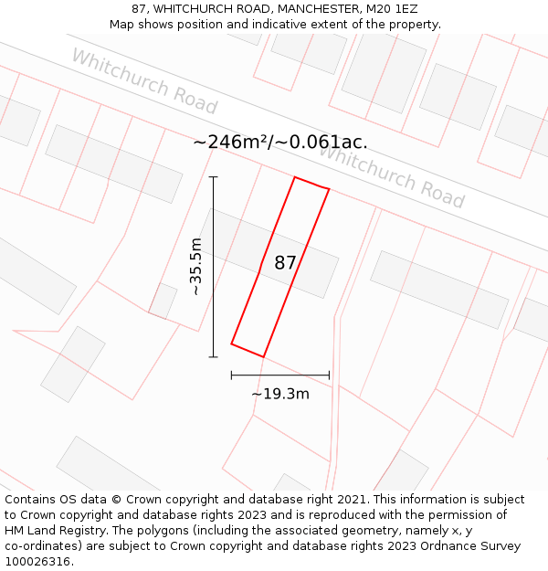 87, WHITCHURCH ROAD, MANCHESTER, M20 1EZ: Plot and title map