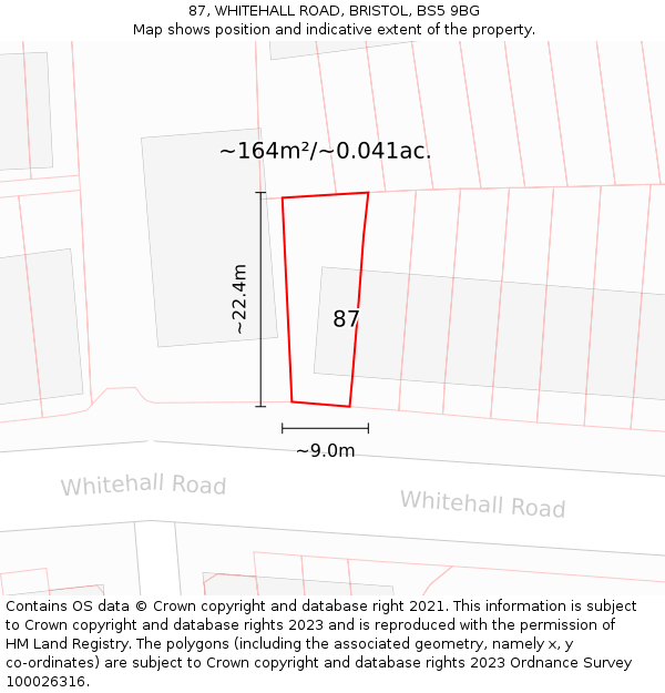 87, WHITEHALL ROAD, BRISTOL, BS5 9BG: Plot and title map