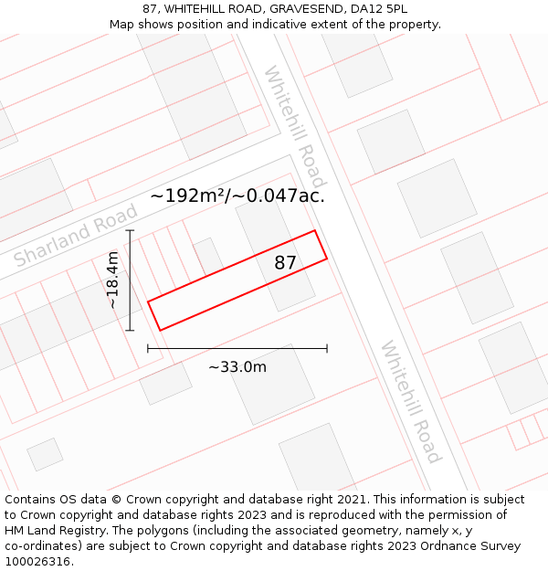 87, WHITEHILL ROAD, GRAVESEND, DA12 5PL: Plot and title map