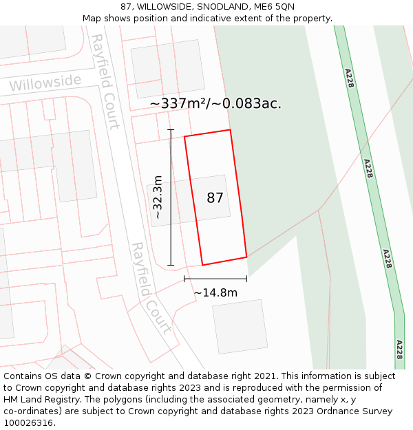 87, WILLOWSIDE, SNODLAND, ME6 5QN: Plot and title map