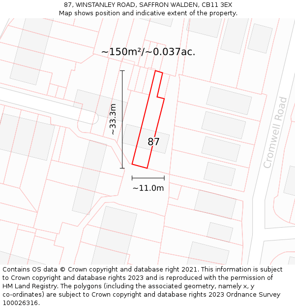 87, WINSTANLEY ROAD, SAFFRON WALDEN, CB11 3EX: Plot and title map