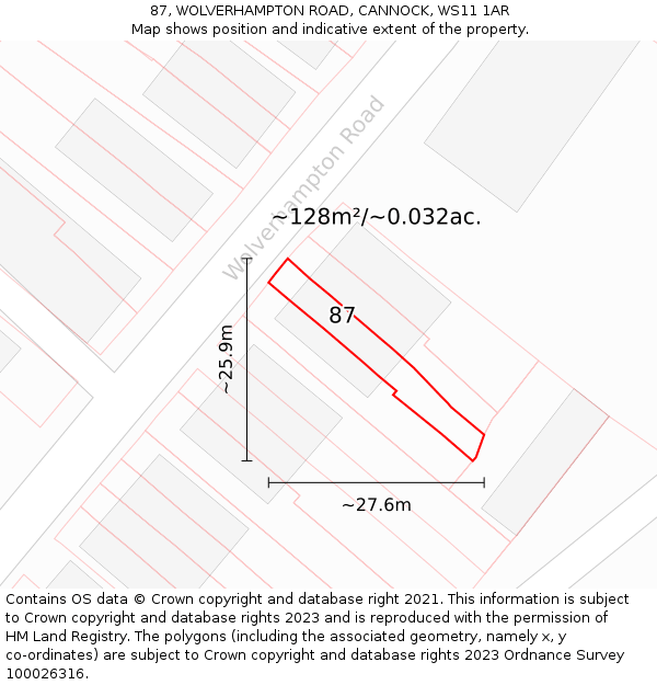 87, WOLVERHAMPTON ROAD, CANNOCK, WS11 1AR: Plot and title map