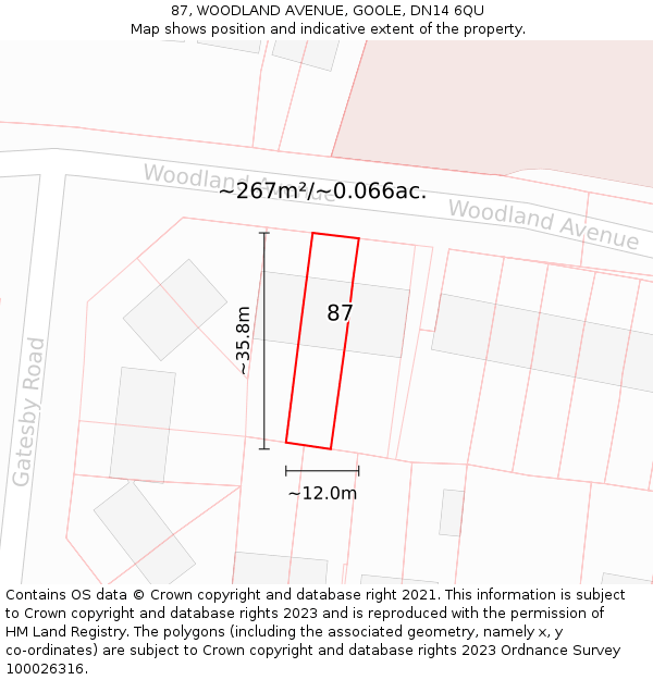 87, WOODLAND AVENUE, GOOLE, DN14 6QU: Plot and title map