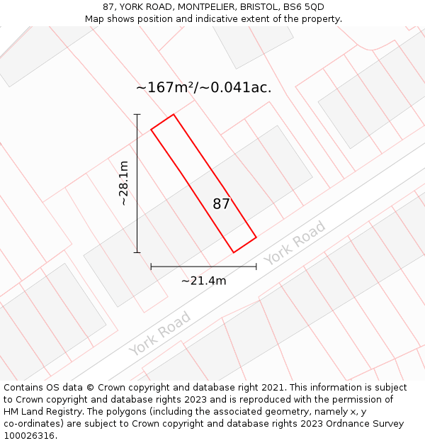 87, YORK ROAD, MONTPELIER, BRISTOL, BS6 5QD: Plot and title map