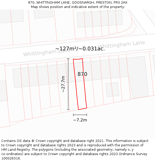 870, WHITTINGHAM LANE, GOOSNARGH, PRESTON, PR3 2AX: Plot and title map