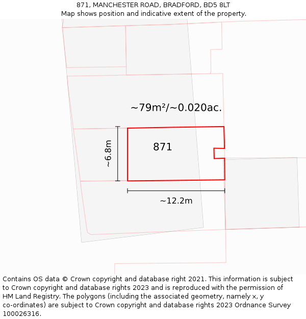871, MANCHESTER ROAD, BRADFORD, BD5 8LT: Plot and title map