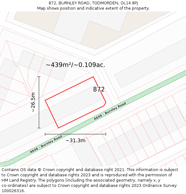 872, BURNLEY ROAD, TODMORDEN, OL14 8PJ: Plot and title map