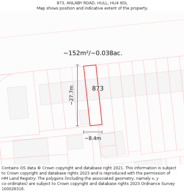 873, ANLABY ROAD, HULL, HU4 6DL: Plot and title map