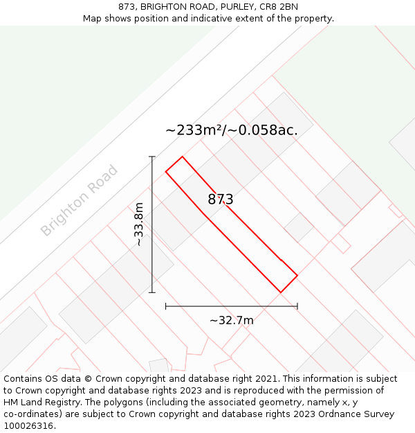 873, BRIGHTON ROAD, PURLEY, CR8 2BN: Plot and title map