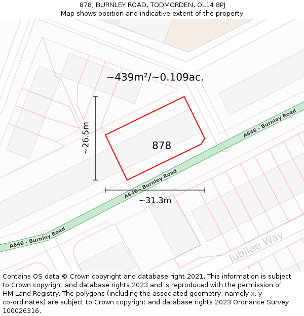 878, BURNLEY ROAD, TODMORDEN, OL14 8PJ: Plot and title map