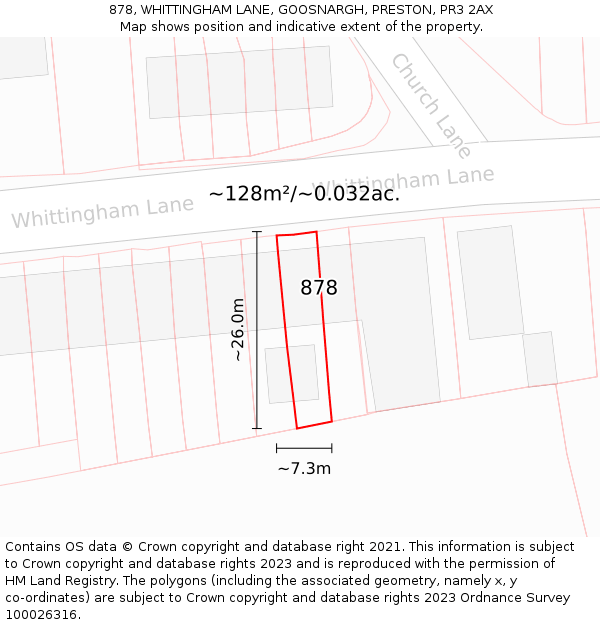 878, WHITTINGHAM LANE, GOOSNARGH, PRESTON, PR3 2AX: Plot and title map