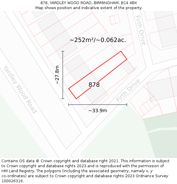 878, YARDLEY WOOD ROAD, BIRMINGHAM, B14 4BX: Plot and title map