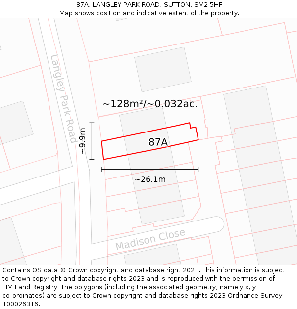 87A, LANGLEY PARK ROAD, SUTTON, SM2 5HF: Plot and title map