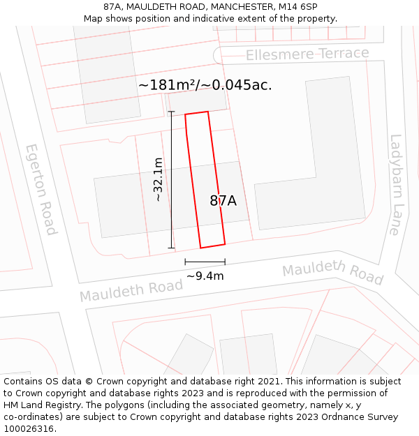 87A, MAULDETH ROAD, MANCHESTER, M14 6SP: Plot and title map