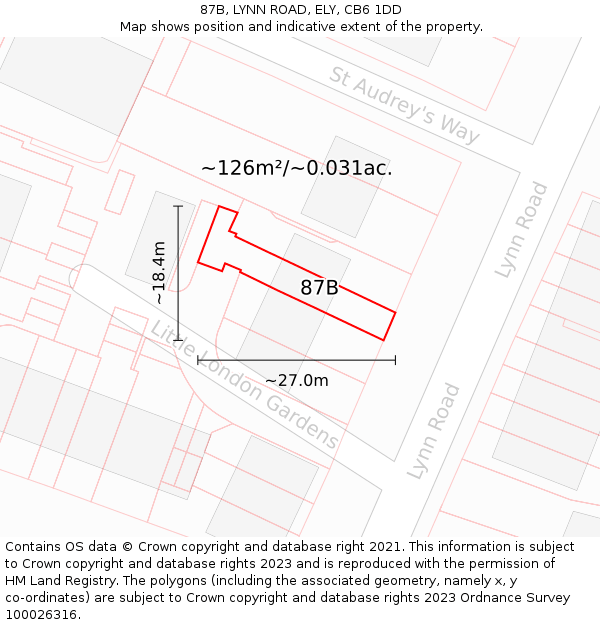 87B, LYNN ROAD, ELY, CB6 1DD: Plot and title map