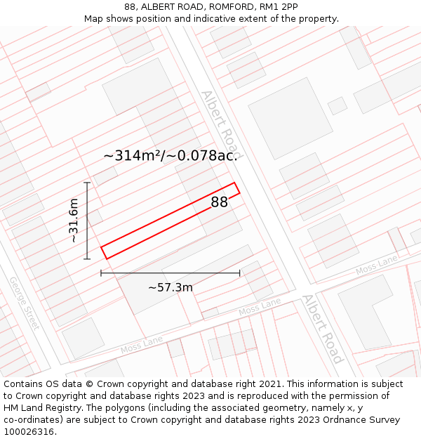 88, ALBERT ROAD, ROMFORD, RM1 2PP: Plot and title map