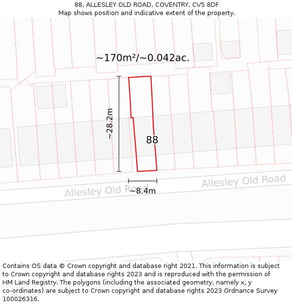 88, ALLESLEY OLD ROAD, COVENTRY, CV5 8DF: Plot and title map