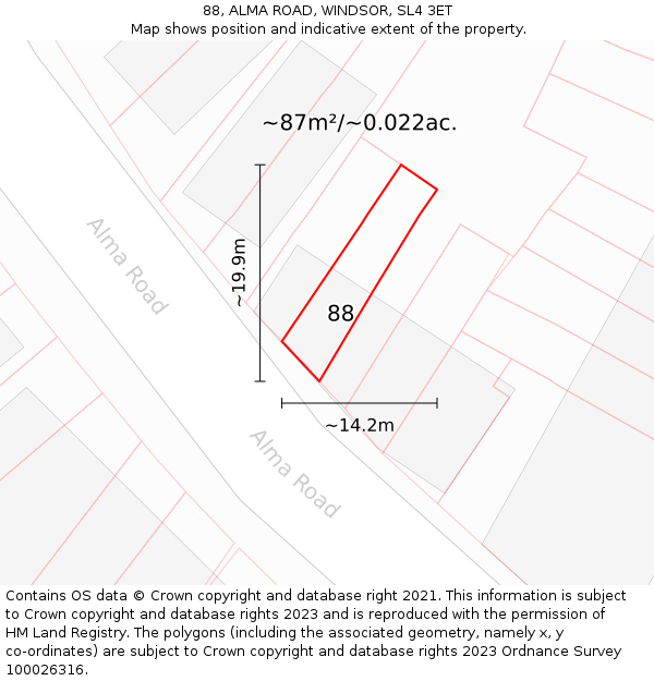 88, ALMA ROAD, WINDSOR, SL4 3ET: Plot and title map
